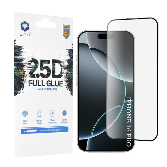 Προστατευτική Μεμβράνη Οθόνης Lito για Apple iPhone 17 / 16 Pro, Ενισχυμένο Γυαλί, Full Glue, 2.5D, Μαύρη