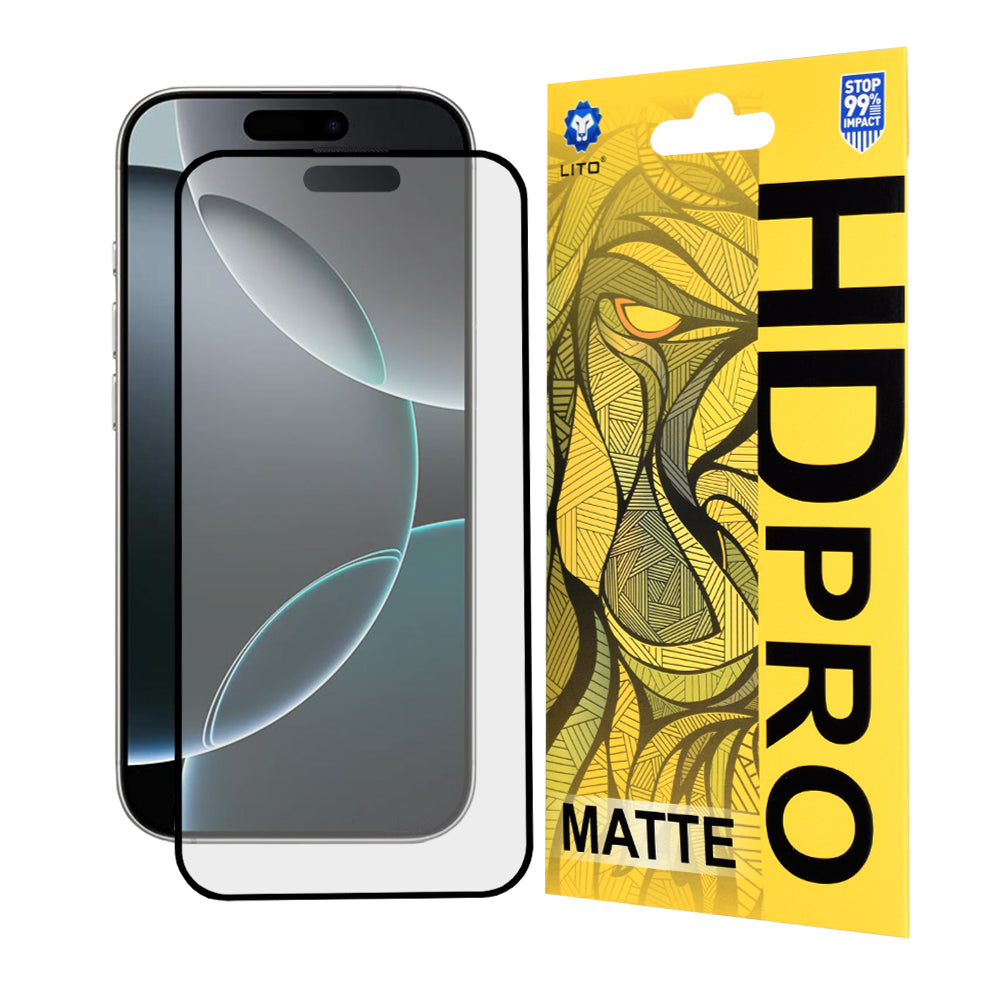 Προστατευτική μεμβράνη οθόνης Matte Lito HD Pro για Apple iPhone 16 Pro, Ασφαλισμένο γυαλί, Πλήρης κόλλα, Μαύρο