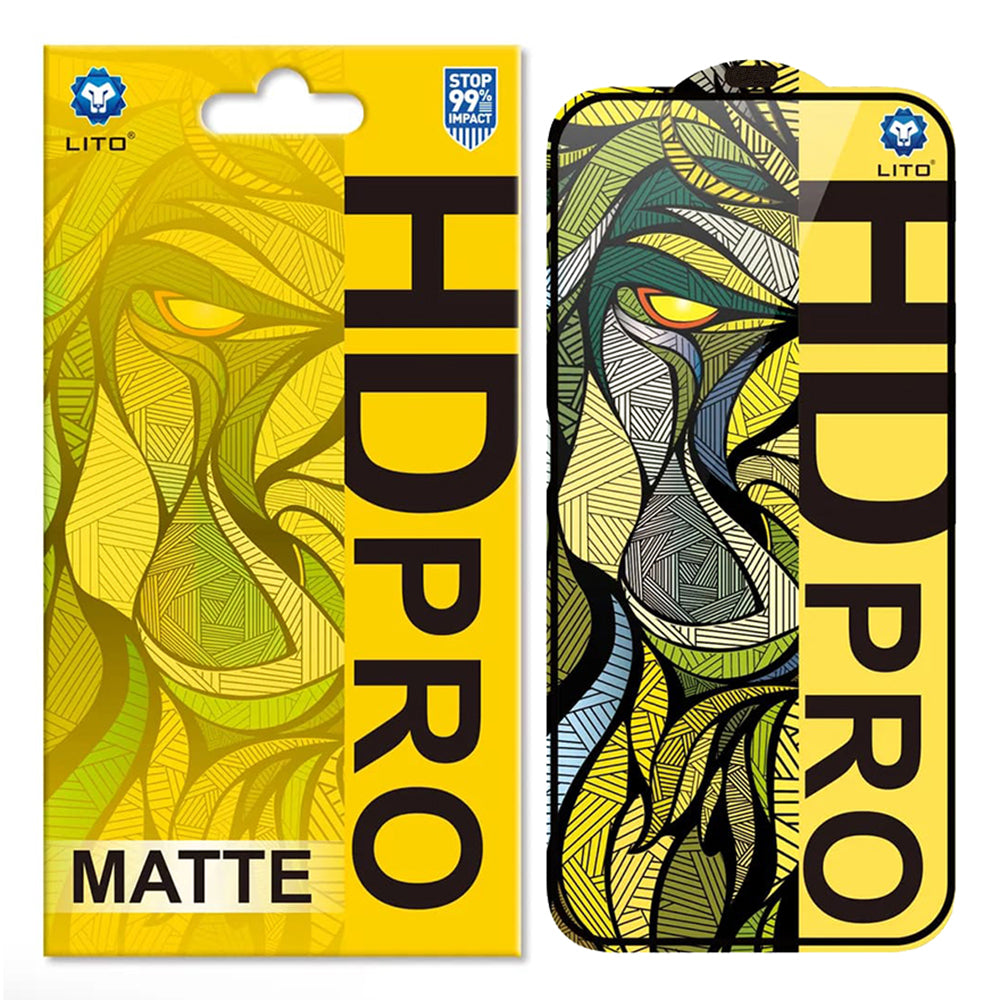 Προστατευτική μεμβράνη οθόνης Matte Lito HD Pro για Apple iPhone 16 Pro, Ασφαλισμένο γυαλί, Πλήρης κόλλα, Μαύρο