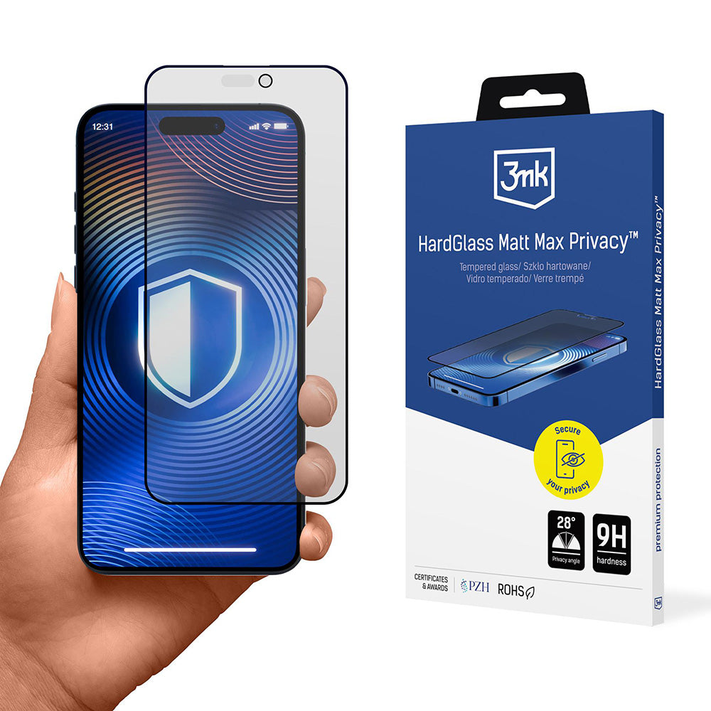 Μεμβράνη προστασίας οθόνης Matte Privacy 3MK HardGlass Max για Apple iPhone 17 Pro, Ενισχυμένο Γυαλί, Full Glue