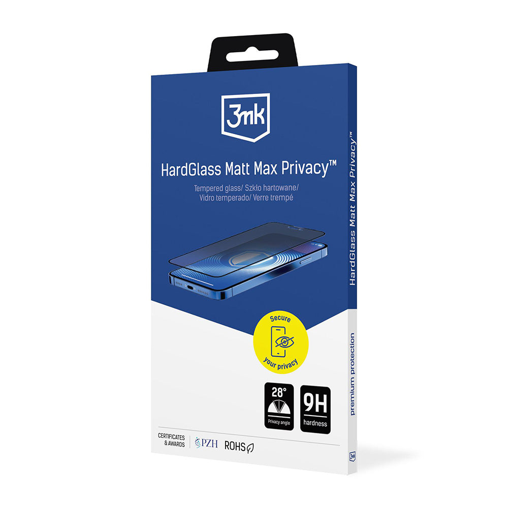 Μεμβράνη προστασίας οθόνης Matte Privacy 3MK HardGlass Max για Apple iPhone 17 Pro, Ενισχυμένο Γυαλί, Full Glue