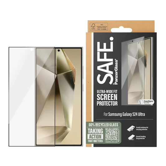 Προστατευτική Μεμβράνη Οθόνης PanzerGlass Safe. Ultra-Wide Fit EasyAligner για Samsung Galaxy S24 Ultra S928, Ενισχυμένο Γυαλί, Full Glue, Μαύρη