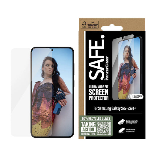 Προστατευτική Μεμβράνη Οθόνης PanzerGlass Safe. Ultra-Wide Fit EasyAligner για Samsung Galaxy S25+ S936 / S24+ S926, Ενισχυμένο Γυαλί, Full Glue