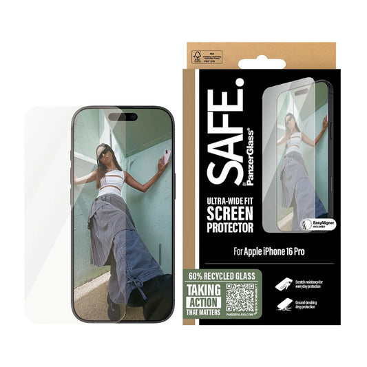 Προστατευτική Μεμβράνη Οθόνης PanzerGlass Safe. Ultra-Wide Fit για Apple iPhone 16 Pro, Ενισχυμένο Γυαλί, Full Glue