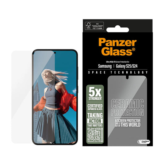 Προστατευτική Μεμβράνη Οθόνης PanzerGlass Ultra-Wide Ceramic EasyAligner για Samsung Galaxy S25 S931 / S24 S921, Ενισχυμένο Γυαλί, Πλήρης Κόλληση