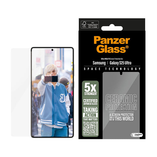 Προστατευτική Μεμβράνη Οθόνης PanzerGlass Ultra-Wide Ceramic EasyAligner για Samsung Galaxy S25 Ultra S938, Ενισχυμένο Γυαλί, Πλήρης Κόλληση