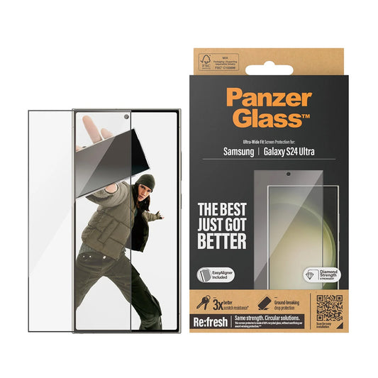 Προστατευτική Μεμβράνη Οθόνης PanzerGlass Ultra-Wide Fit EasyAligner για Samsung Galaxy S24 Ultra S928, Ενισχυμένο Γυαλί, Πλήρης Κόλληση, Μαύρη