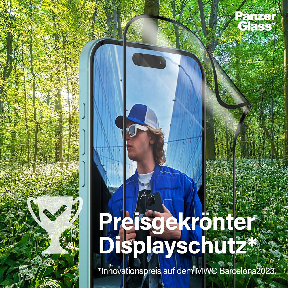 Προστατευτική Μεμβράνη Οθόνης PanzerGlass Ultra-Wide Fit EyeCare για Apple iPhone 16 / 15, Ενισχυμένο Γυαλί, Πλήρης Κόλληση, Μαύρη