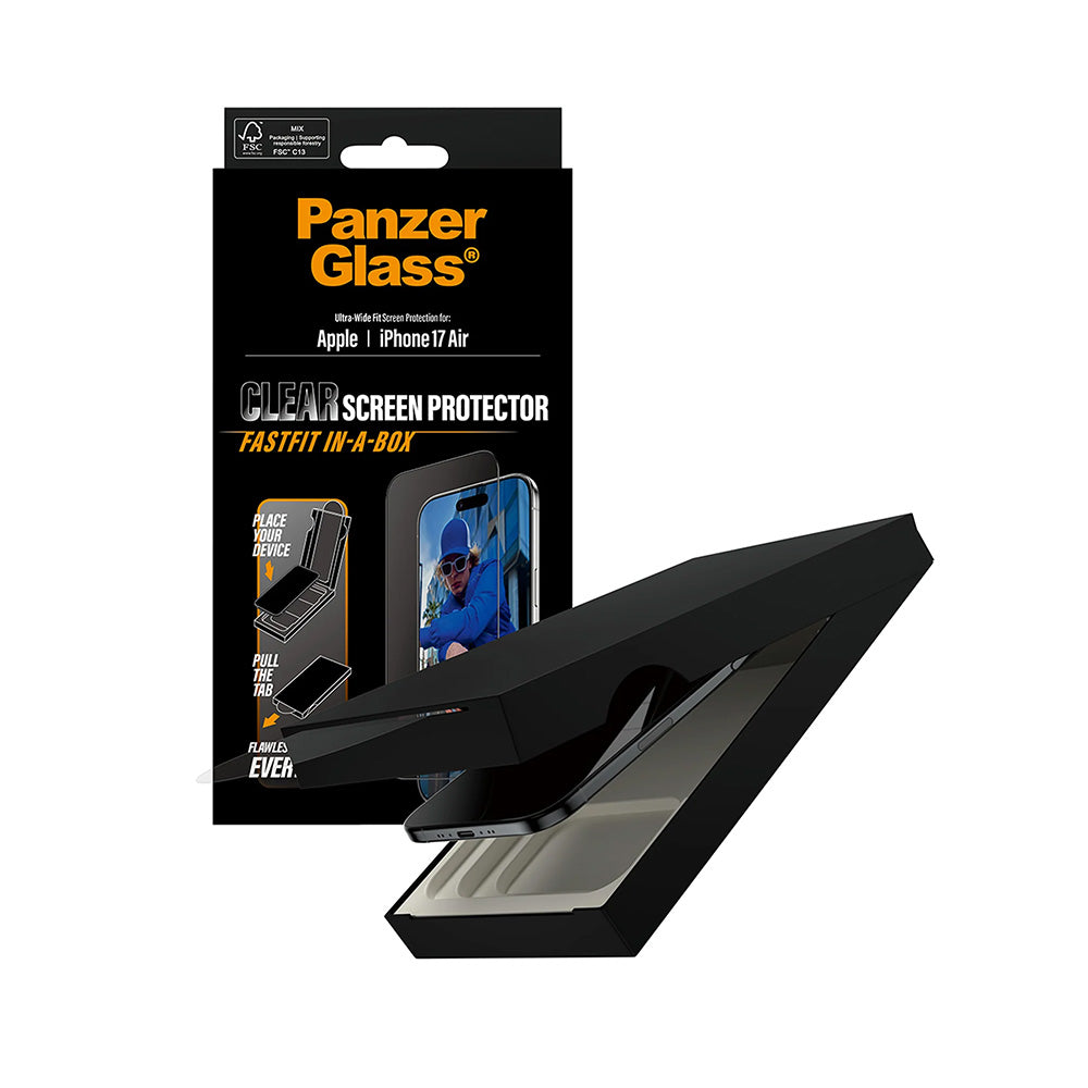 Προστατευτική Μεμβράνη Οθόνης PanzerGlass Ultra-Wide Fit Fastfit για Apple iPhone 17 Air, Ενισχυμένο Γυαλί, Full Glue, Μαύρη