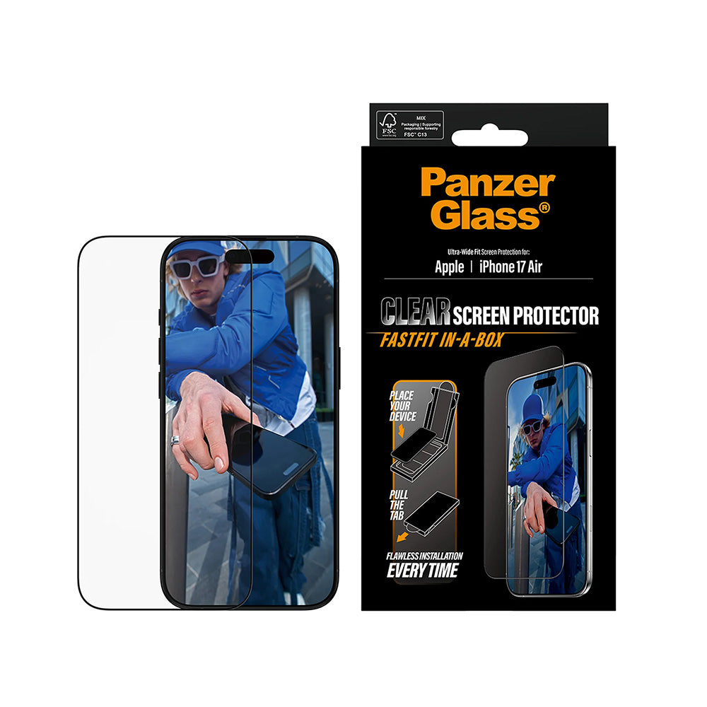 Προστατευτική Μεμβράνη Οθόνης PanzerGlass Ultra-Wide Fit Fastfit για Apple iPhone 17 Air, Ενισχυμένο Γυαλί, Full Glue, Μαύρη