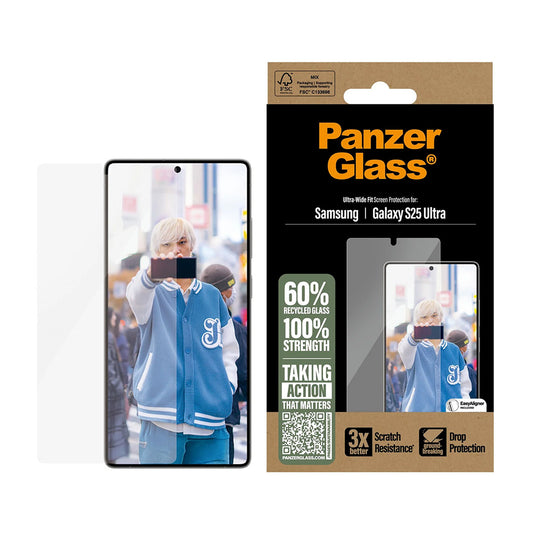 Προστατευτική Μεμβράνη Οθόνης PanzerGlass Ultra-Wide Fit για Samsung Galaxy S25 Ultra S938, Ενισχυμένο Γυαλί, Full Glue