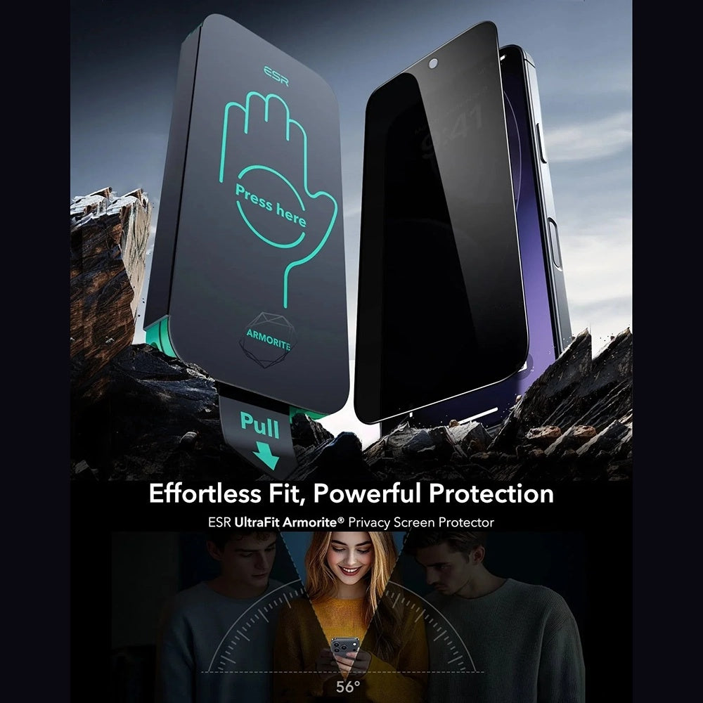 Προστατευτική Μεμβράνη Οθόνης Privacy ESR Armorite UltraFit για Apple iPhone 17 Pro, Ενισχυμένο Γυαλί, Full Glue, Σετ 3 τεμαχίων