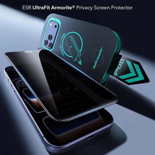 Προστατευτική μεμβράνη οθόνης Privacy ESR Armorite UltraFit για Apple iPhone 18 Pro Max, Ασφαλισμένο γυαλί, Πλήρης κόλλα, Σετ 2 τεμαχίων