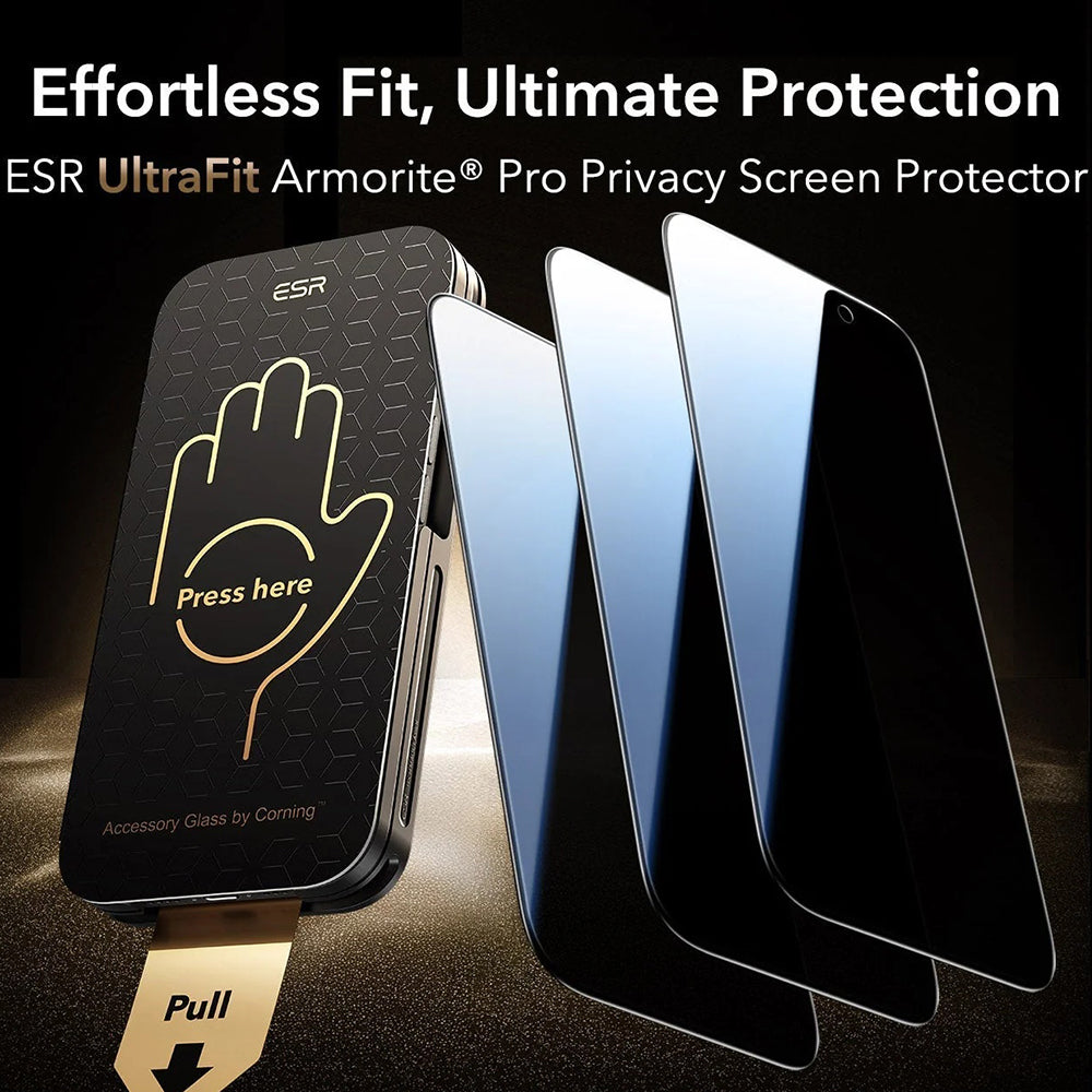 Προστατευτική Μεμβράνη Οθόνης Privacy ESR UltraFit Armorite Pro για Apple iPhone 17 Pro Max, Ενισχυμένο Γυαλί, Full Glue, Σετ 3 τεμαχίων