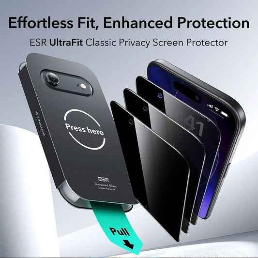 Προστατευτική Μεμβράνη Οθόνης Privacy ESR UltraFit για Apple iPhone 17 Air, Ενισχυμένο Γυαλί, Full Glue, Σετ 3 τεμαχίων