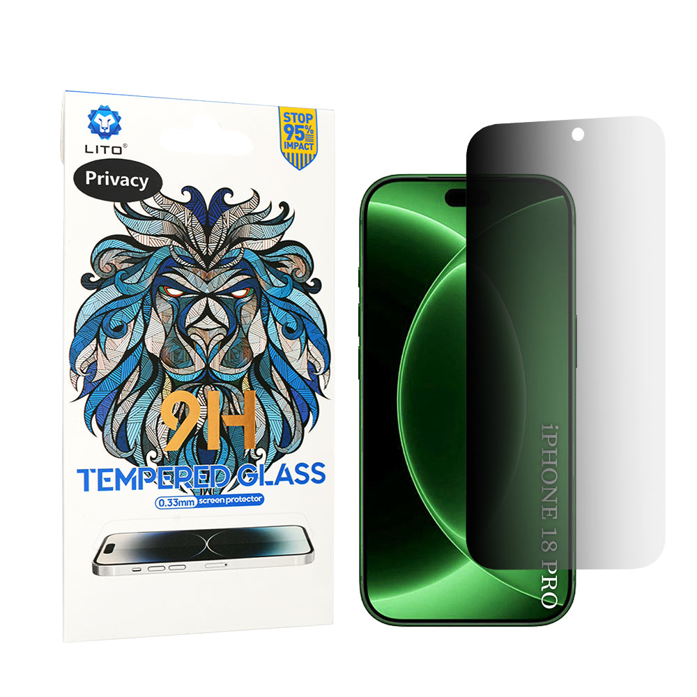 Προστατευτική μεμβράνη οθόνης Privacy Lito Classic για Apple iPhone 18 Pro, Ασφαλισμένο γυαλί, Πλήρης κόλλα, 2.5D