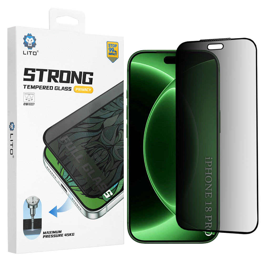 Προστατευτική μεμβράνη οθόνης Privacy Lito D+ Max Strong για Apple iPhone 18 Pro, Ασφαλισμένο γυαλί, Πλήρης κόλλα