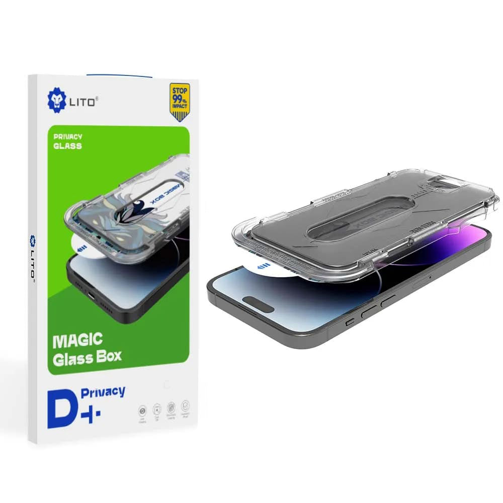 Προστατευτική μεμβράνη οθόνης Privacy Lito Magic Glass Box D+ Tools για Apple iPhone 14 Plus / 13 Pro Max, Ασφαλισμένο γυαλί, Πλήρης κόλλα