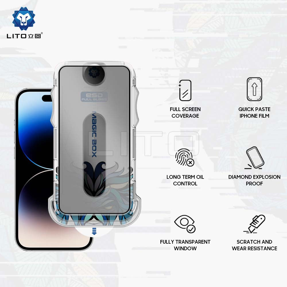 Προστατευτική μεμβράνη οθόνης Privacy Lito Magic Glass Box D+ Tools για Apple iPhone 14 Plus / 13 Pro Max, Ασφαλισμένο γυαλί, Πλήρης κόλλα