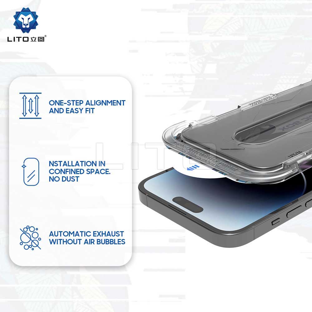 Προστατευτική μεμβράνη οθόνης Privacy Lito Magic Glass Box D+ Tools για Apple iPhone 14 Plus / 13 Pro Max, Ασφαλισμένο γυαλί, Πλήρης κόλλα