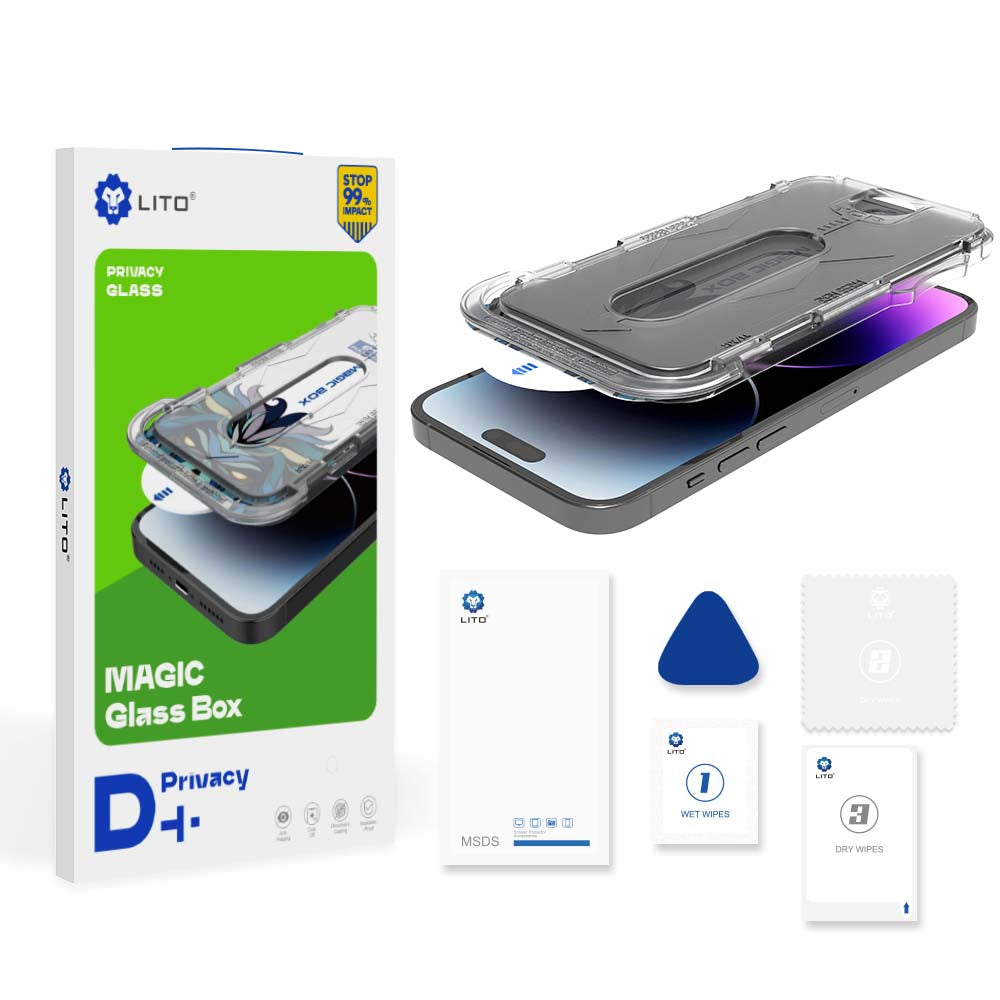 Προστατευτική μεμβράνη οθόνης Privacy Lito Magic Glass Box D+ Tools για Apple iPhone 14 Plus / 13 Pro Max, Ασφαλισμένο γυαλί, Πλήρης κόλλα