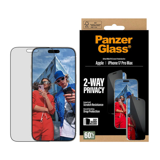 Προστατευτική Μεμβράνη Οθόνης Privacy PanzerGlass Ultra-Wide Fit 2-Way EasyAligner για Apple iPhone 17 Pro Max, Ενισχυμένο Γυαλί, Full Glue