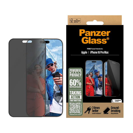 Προστατευτική Μεμβράνη Οθόνης Privacy PanzerGlass Ultra-Wide Fit EasyAligner για Apple iPhone 16 Pro Max, Ενισχυμένο Γυαλί, Full Glue