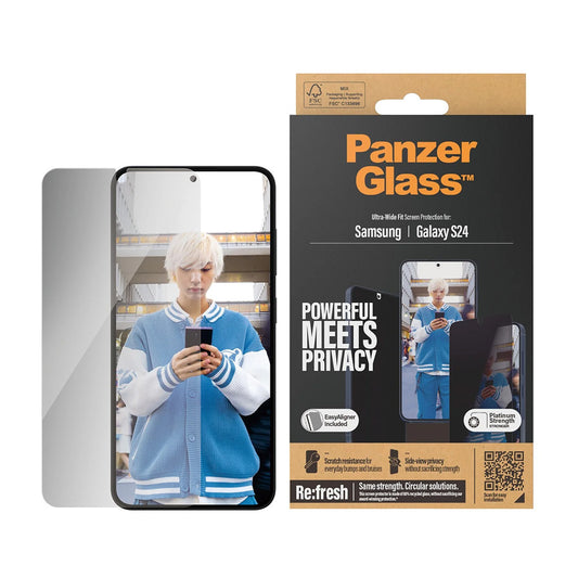 Προστατευτική Μεμβράνη Οθόνης Privacy PanzerGlass Ultra-Wide Fit EasyAligner για Samsung Galaxy S24 S921, Ενισχυμένο Γυαλί, Full Glue