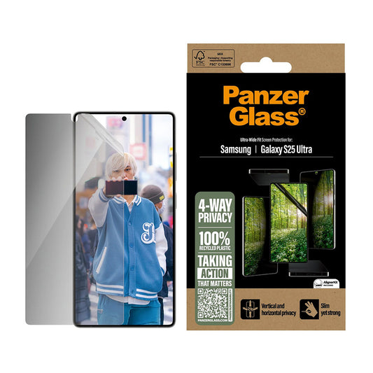 Προστατευτική Μεμβράνη Οθόνης Privacy PanzerGlass Ultra-Wide Fit Eco Matrix 4-Way για Samsung Galaxy S25 Ultra S938, Ενισχυμένο Γυαλί, Full Glue