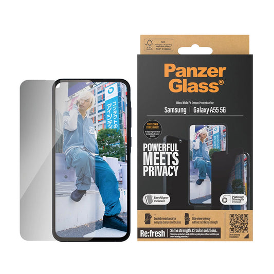 Προστατευτική Μεμβράνη Οθόνης Privacy PanzerGlass Ultra-Wide Fit για Samsung Galaxy A55 5G A556, Ενισχυμένο Γυαλί, Full Glue