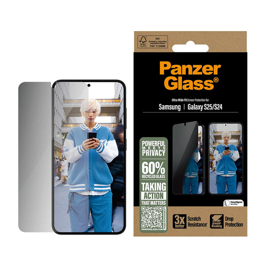 Προστατευτική Μεμβράνη Οθόνης Privacy PanzerGlass Ultra-Wide Fit για Samsung Galaxy S25 S931 / S24 S921, Ενισχυμένο Γυαλί, Full Glue