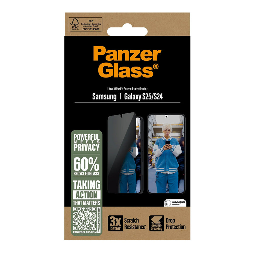 Προστατευτική Μεμβράνη Οθόνης Privacy PanzerGlass Ultra-Wide Fit για Samsung Galaxy S25 S931 / S24 S921, Ενισχυμένο Γυαλί, Full Glue