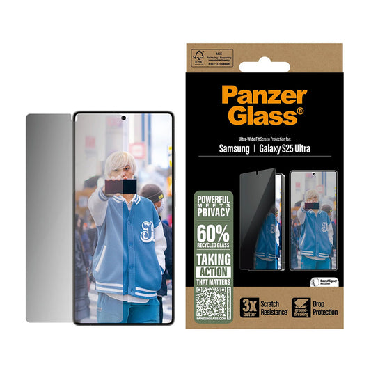 Προστατευτική Μεμβράνη Οθόνης Privacy PanzerGlass Ultra-Wide Fit για Samsung Galaxy S25 Ultra S938, Ενισχυμένο Γυαλί, Full Glue