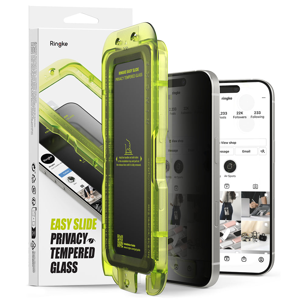 Προστατευτική μεμβράνη οθόνης Privacy Ringke Easy Slide για Apple iPhone 18 Pro Max / 17 Pro Max, Ασφαλισμένο γυαλί, Πλήρης κόλλα, Σετ 2 τεμαχίων