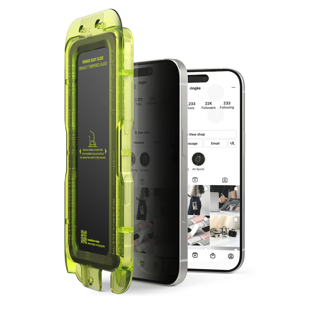 Προστατευτική μεμβράνη οθόνης Privacy Ringke Easy Slide για Apple iPhone 18 Pro Max / 17 Pro Max, Ασφαλισμένο γυαλί, Πλήρης κόλλα, Σετ 2 τεμαχίων