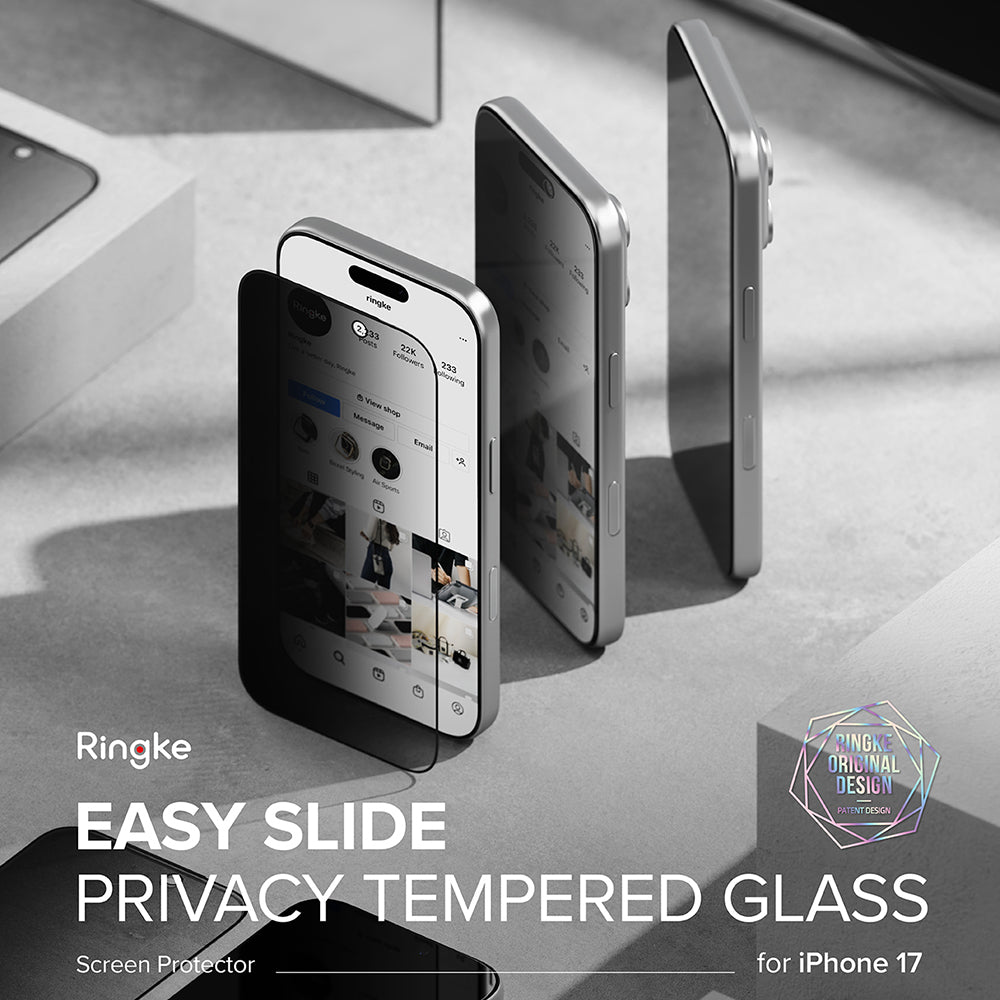 Προστατευτική μεμβράνη οθόνης Privacy Ringke Easy Slide για Apple iPhone 18 Pro Max / 17 Pro Max, Ασφαλισμένο γυαλί, Πλήρης κόλλα, Σετ 2 τεμαχίων