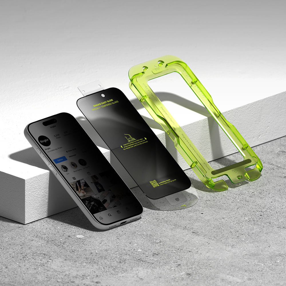 Προστατευτική μεμβράνη οθόνης Privacy Ringke Easy Slide για Apple iPhone 18 Pro, Ασφαλισμένο γυαλί, Πλήρης κόλλα, Σετ 2 τεμαχίων