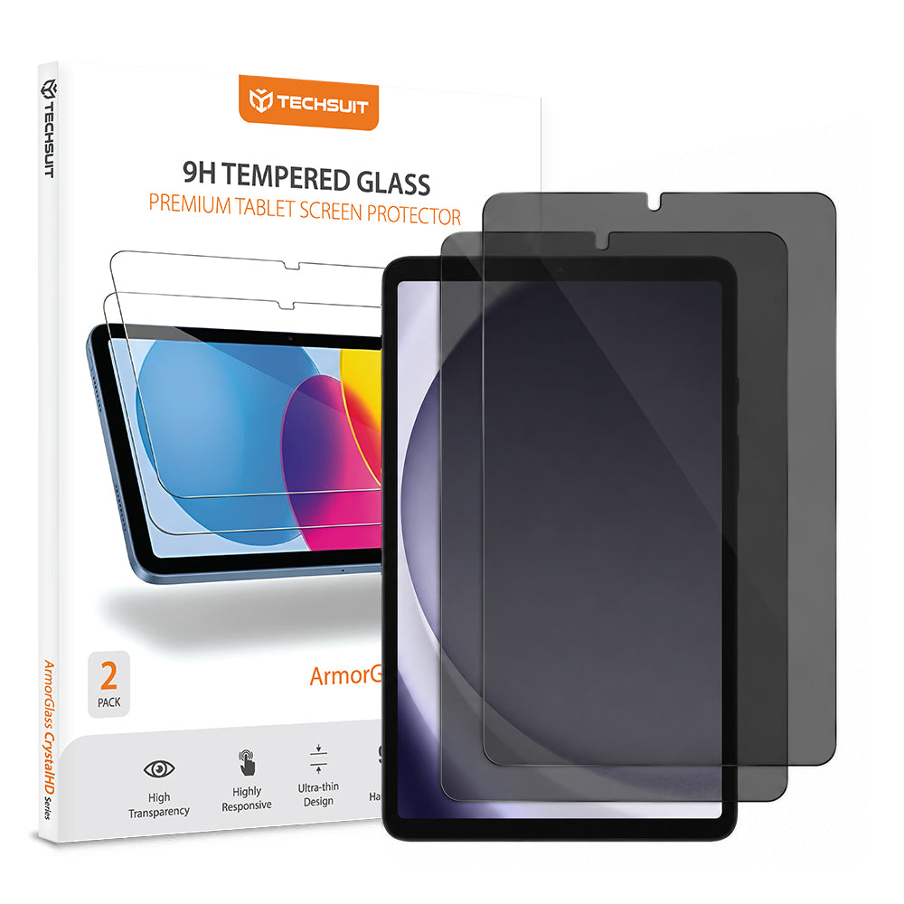 Προστατευτική μεμβράνη οθόνης Privacy Techsuit ArmorGlass CrystalHD για Samsung Galaxy Tab A11 / Tab A9, Ασφαλισμένο γυαλί, Πλήρης κόλλα, Σετ 2 τεμαχίων