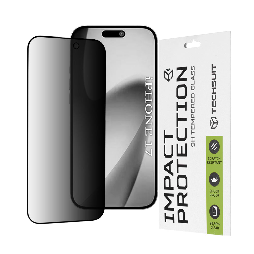 Προστατευτική Μεμβράνη Οθόνης Privacy Techsuit για Apple iPhone 17, Ενισχυμένο Γυαλί, Full Glue, 111D