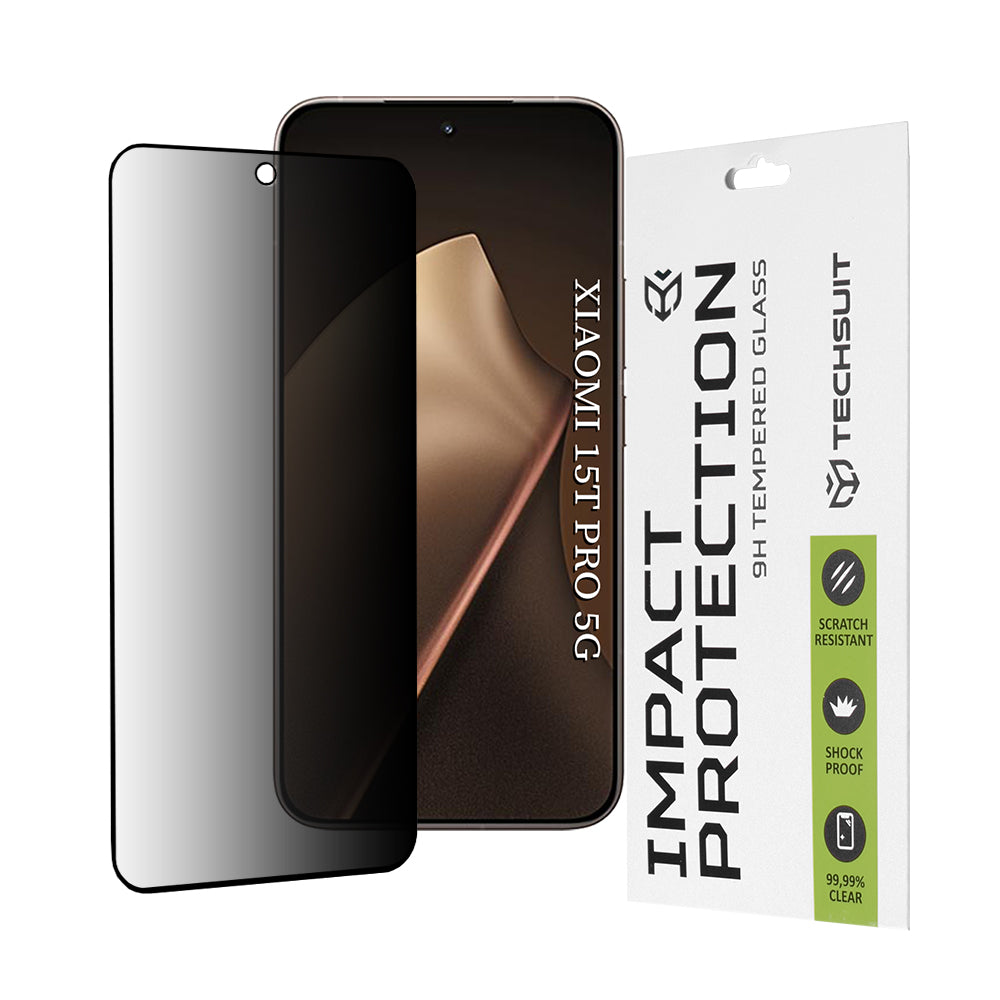 Προστατευτική Μεμβράνη Οθόνης Privacy Techsuit για Xiaomi 15T Pro, Ενισχυμένο Γυαλί, Full Glue, 111D