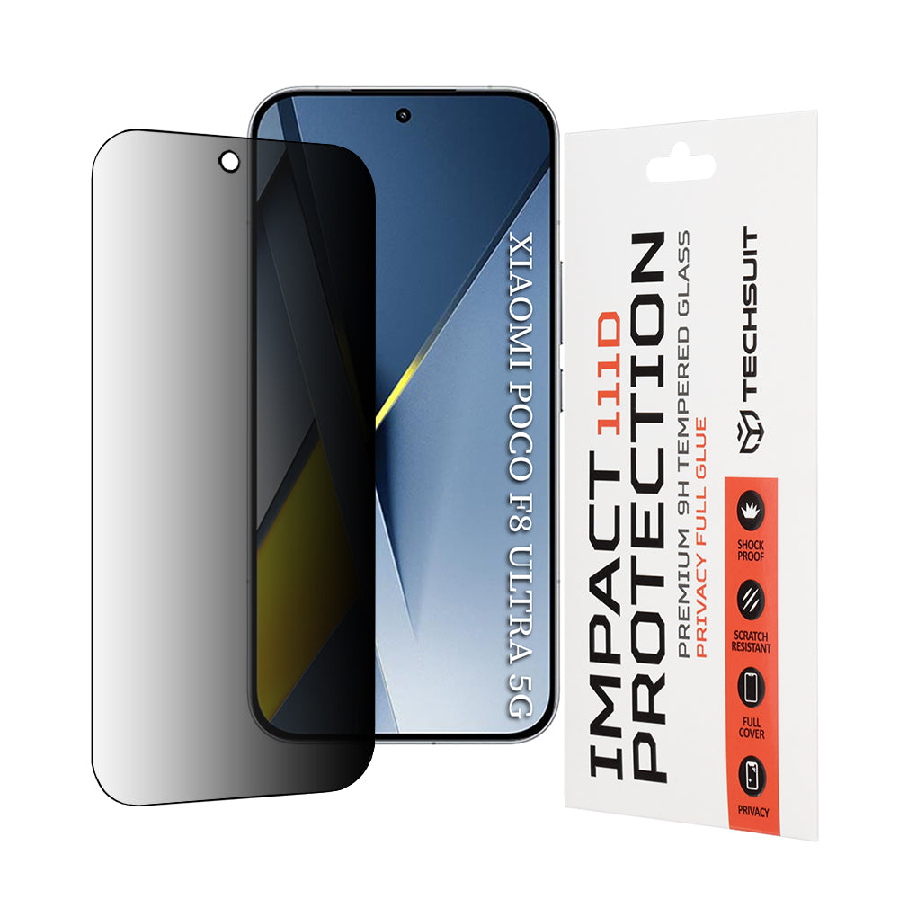 Προστατευτική Μεμβράνη Οθόνης Privacy Techsuit για Xiaomi Poco F8 Ultra, Ενισχυμένο Γυαλί, Full Glue, 111D