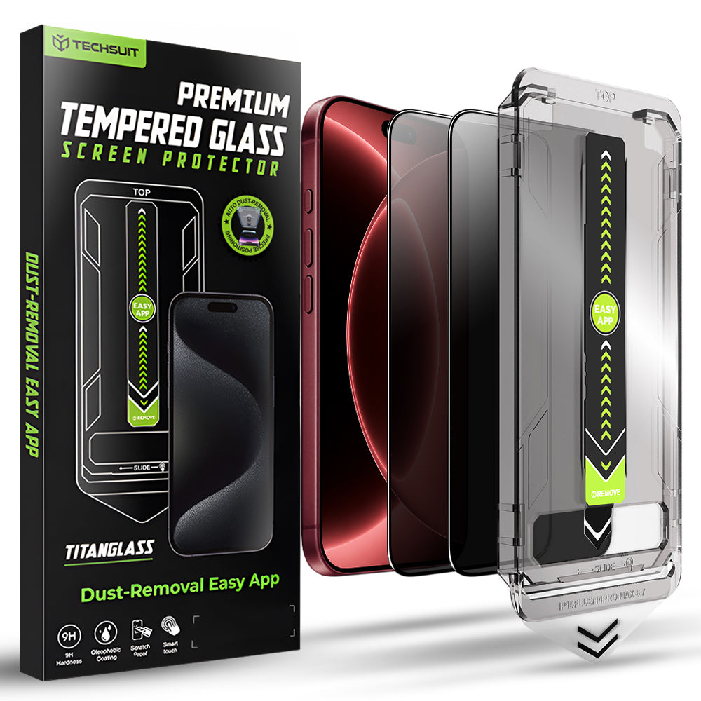 Προστατευτική μεμβράνη οθόνης Privacy Techsuit TitanGlass για Apple iPhone 18 Pro Max, Ασφαλισμένο γυαλί, Πλήρης κόλλα, Σετ 2 τεμαχίων