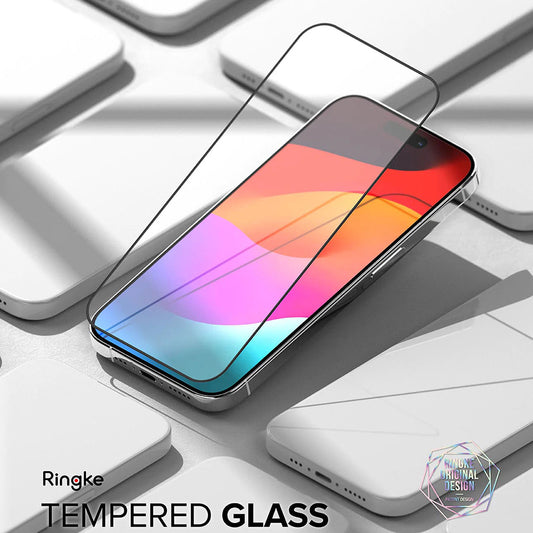 Προστατευτική μεμβράνη οθόνης Ringke για Apple iPhone 15 Pro Max, Ασφαλισμένο γυαλί, Πλήρης κόλλα, Μαύρο