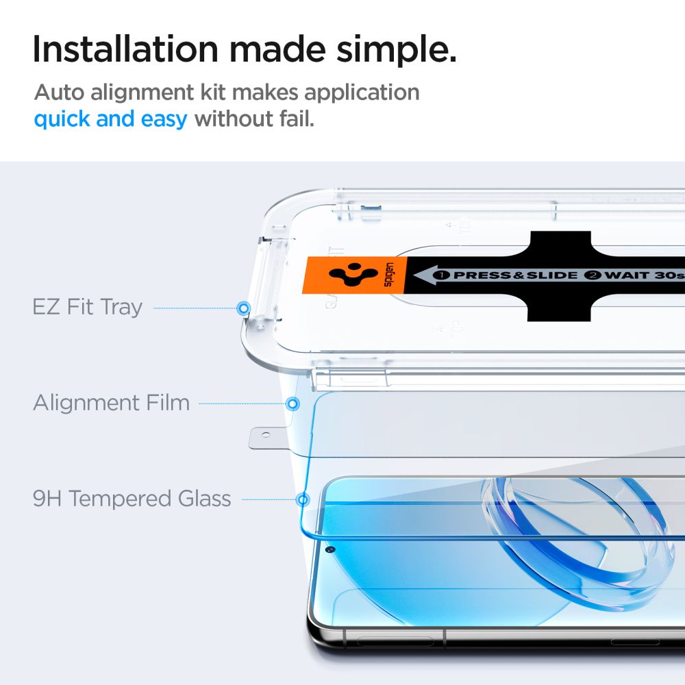 Προστατευτική Μεμβράνη Οθόνης Spigen GlastR EZ FIT για Samsung Galaxy S23 S911, Ενισχυμένο Γυαλί, Πλήρης Κόλληση, Σετ 2 τεμαχίων AGL05958