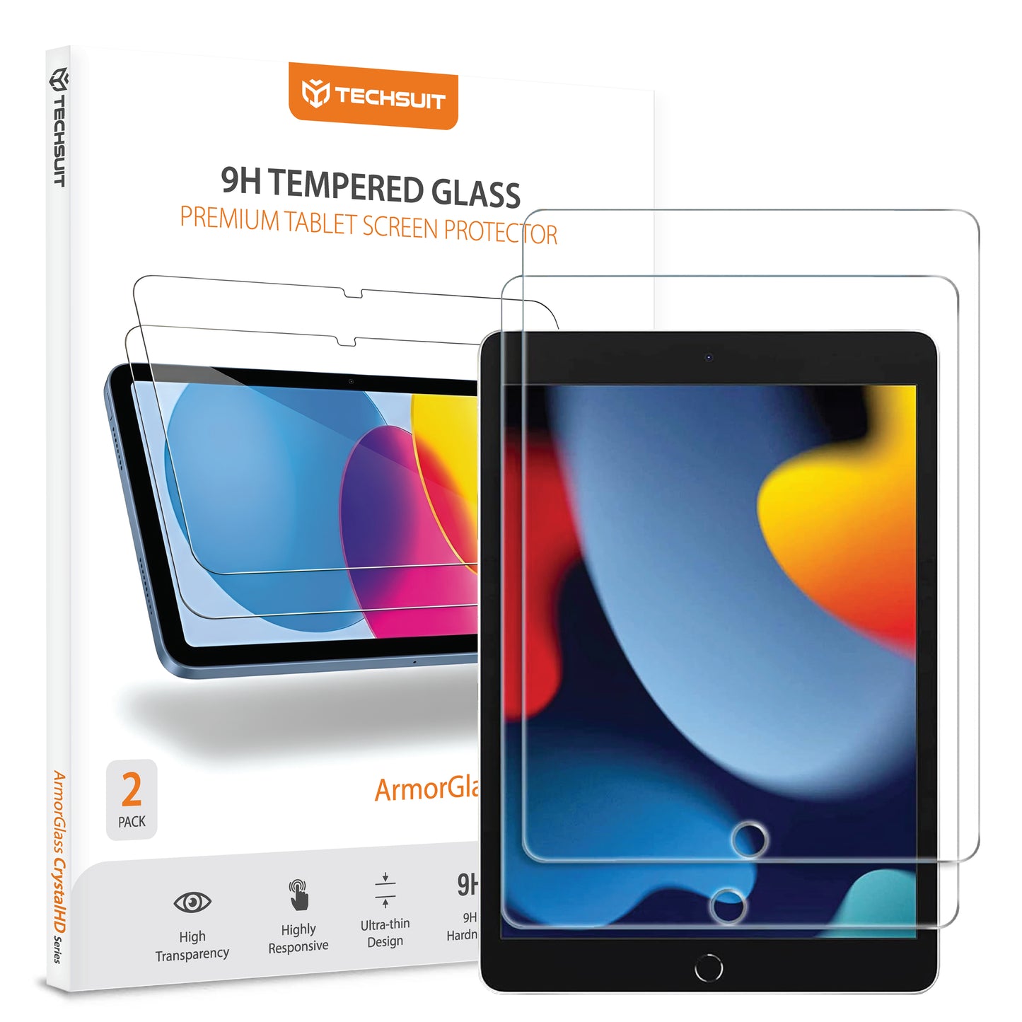 Προστατευτική Μεμβράνη Οθόνης Techsuit ArmorGlass CrystalHD για Apple iPad 10.2 (2021) / 10.2 (2020), Ενισχυμένο Γυαλί, Πλήρης Κόλληση, Σετ 2 τεμαχίων
