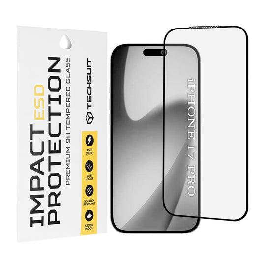 Προστατευτική Μεμβράνη Οθόνης Techsuit για Apple iPhone 17 Pro, Ενισχυμένο Γυαλί, Full Glue, Μαύρη