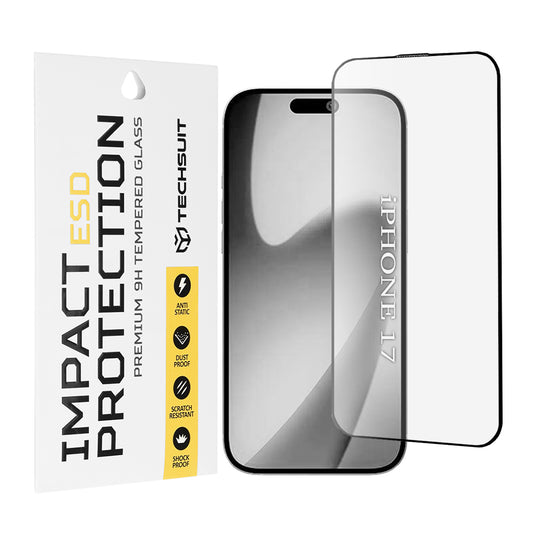 Προστατευτική Μεμβράνη Οθόνης Techsuit για Apple iPhone 17, Ενισχυμένο Γυαλί, Full Glue, Μαύρη