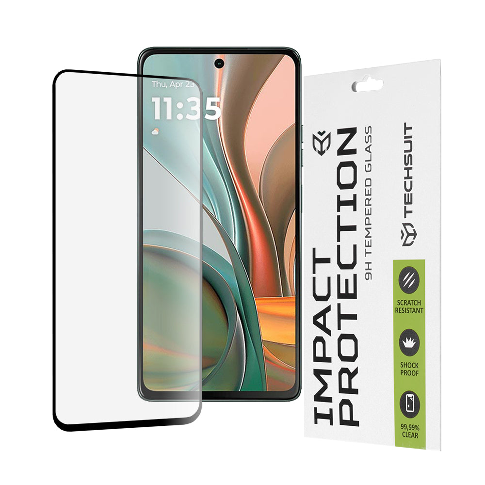 Προστατευτική μεμβράνη οθόνης Techsuit για Motorola Moto G75, ασφαλισμένο γυαλί, πλήρης κόλλα, 111D, μαύρο