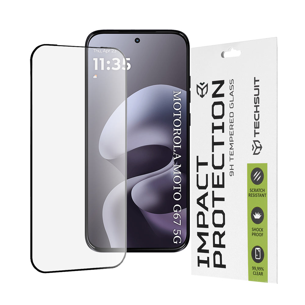 Προστατευτική Μεμβράνη Οθόνης Techsuit για Motorola Moto G77 / G67, Ενισχυμένο Γυαλί, Full Glue, 111D, Μαύρη