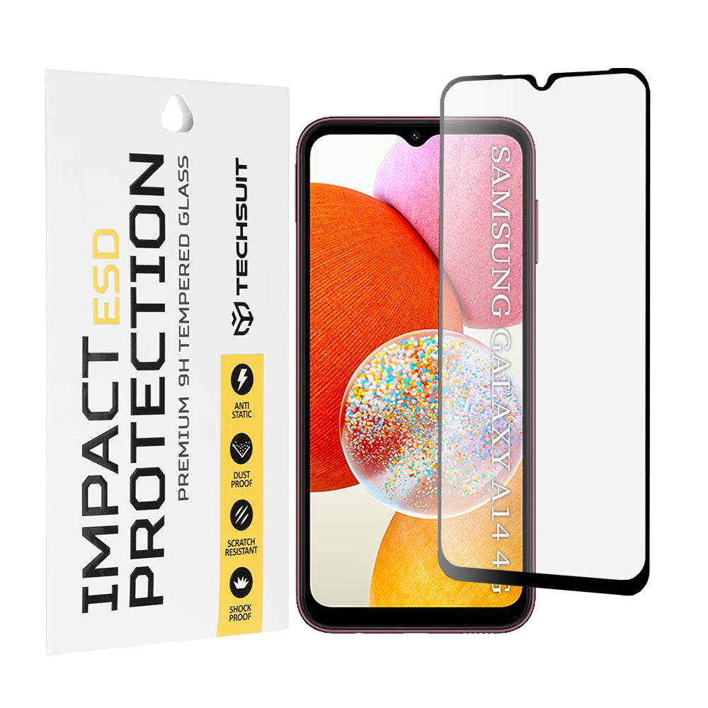Προστατευτική μεμβράνη οθόνης Techsuit για Samsung Galaxy A14 A145 / A14 5G A146, Ασφαλισμένο γυαλί, Πλήρης κόλλα, Μαύρο